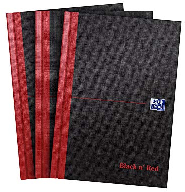 Oxford Black n' Red A5 Notebook, Hardback Casebound, Lined, 192 pages (Pack of 3)