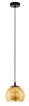 EGLO Hängelampe Alabraccin, Pendelleuchte Esstisch, Hängeleuchte aus Metall in schwarz und Glas in gold, Esszimmerlampe hängend, E27 Fassung, Ø 19 cm
