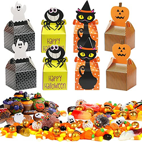 CHALA 24STK Halloween Geschenkboxen Set Kinder Geschenkbox Halloween Süßigkeiten Boxes Spinne Kürbis Katze Geschenktüten Candy Bags Süßes oder Saures für Bonbons Kinder Trick or Treat Halloweendeko