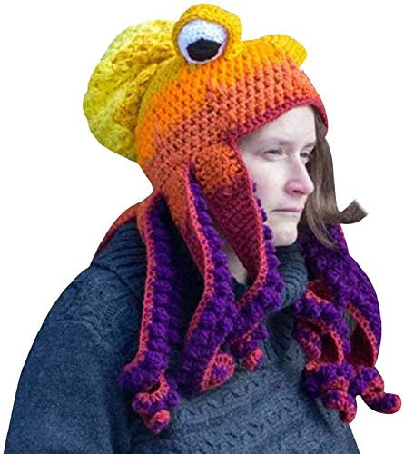 Bprtcra Handgewebte Gestrickte Mütze, Erwachsene Unisex Lustige Cartoon Octopus Lange Tentakel Augen Hut Cosplay Hut Party Requisiten (Tippe G)