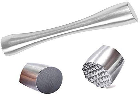 Inox Cocktail Muddler Cocktail Pilon Mélangeur De Fruits Glace Pilée Marteau Avec Deux Têtes De Texture Différentes, Durables, Pour Bar, Restaurant, Hôtel, Famille, Citrons, Glaçons, Purées—Argent