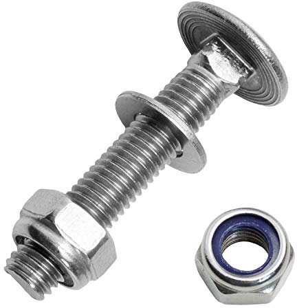 Schlossschrauben M6x60/60 mm mit Sicherungsmuttern & U-Scheiben M6 aus Edelstahl A2 (5 Stück) | Flachrundschrauben - selbstsichernde Sechskantmuttern - Beilagscheiben von MESAROS®