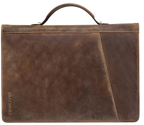STILORD 'Kelton' Cartella Business Pelle Portadocumenti da Conferenza A4 Portablocco Cartellina Portafogli Organizzatore Tasche per File Cuoio, Colore:marrone medio