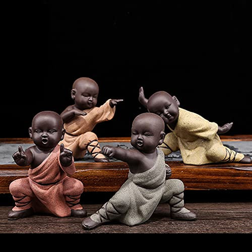 Dekorative Monk Skulpturen Buddha Figur Kung Fu Puppe Design Zen Deko Zuhause, Büro, Wohnzimmer,Tee Tablett Zubehör,Tee Haustier,Keramik Handwerk Ornamente Geschenk,Rot