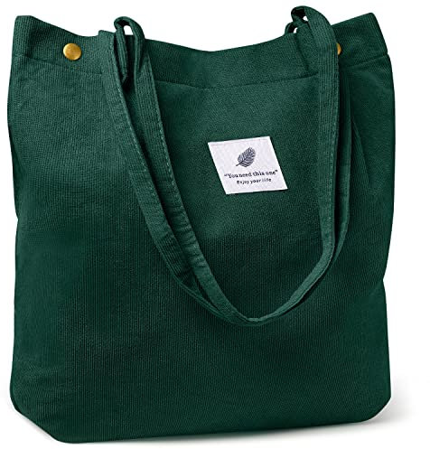 Damen-Tragetasche, Einkaufstasche, Umhängetasche, Cord mit Innentasche für Arbeit, Strand, Mittagessen, Reisen, Einkaufen, Shopper Handtaschen, Grün , 1 pcs