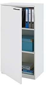 boho office® be.smart - Schrank 60 cm breit Tür Links mit 2 höhenverstellbaren Einlegeböden und einstellbaren Füßen in weiß mit schwarzem Griff