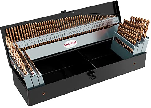 MACXCOIP Cobalt Drill Bit Set, 115Pcs M35 High Speed Steel Bits for Hardened Metals, Stainless Steel, Cast Iron and Wooden Plastics, with Metal Index Storage Box