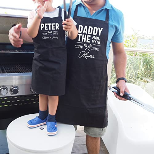 Pink Positive Personalised Gifts for Dad Grilling Apron | Father and Son, Daughter BBQ Cooking Apron Set | Fathers Day Garden Gift for Dad Uncle