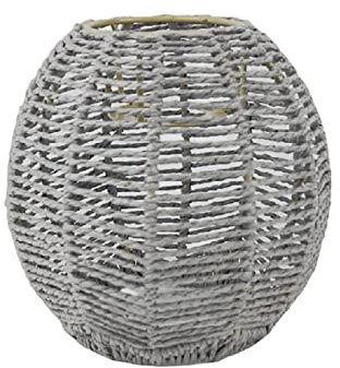 Fenteer Pendelleuchtenschirm Retro-Stil Leuchte Geflochtener Rattan-Deckenleuchtenschirm Korb-Lampenschirm für die Dekoration des Hotelküchen-Esszimmers , Rund Grau