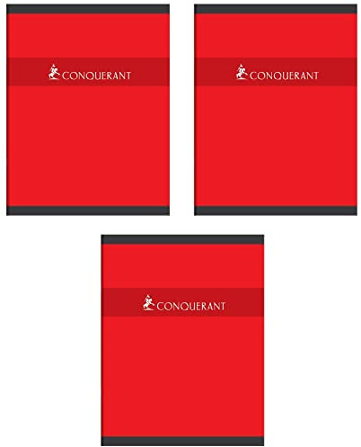 CONQUÉRANT Lot de 3 Cahiers de Devoirs 17x22cm 96p 70g Grands Carreaux Agrafées coloris aléatoires