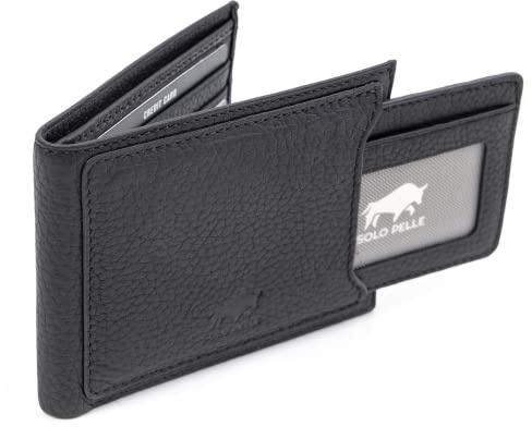 Solo Pelle Slim Wallet aus echtem Leder Platz für 4-8 Karten magnetisch abnehmares Kartenetui in Schwarz