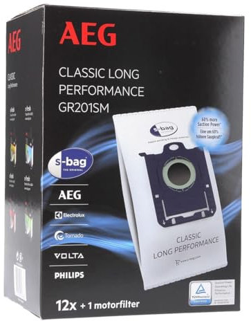 easyPART Kompatibel/Ersatz für AEG 9001688242 Gr201SM s-bag® Classic Long Performance Filterbeutel für Bodenstaubsauger 12Stk + Filter