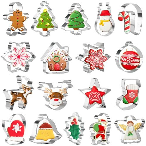 Orapink Lot de 18 Emporte-Pièces de Noël en Acier Inoxydable pour la Pâtisserie – Arbre de Noël, Bonhomme en Pain d'épice, Flocon de Neige, Père Noël, Ornement et Plus de Formes