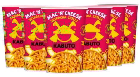 Kabuto Mac and Cheese Sriracha 6 x 65g | Premium Macaroni Cheese | Creamy Mac and Cheese Pot Pasta | Quick & Easy Instant Meals | Gourmet Cheesy Pasta | B-Corp Certified