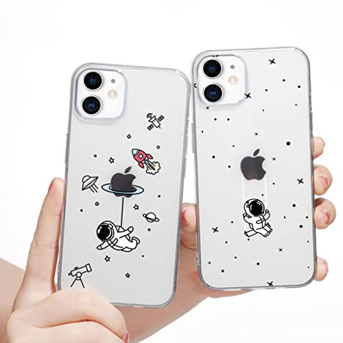 Yoedge 2 Stück Durchsichtig Hülle für iPhone 12 / iPhone 12 Pro 6,1, Transparent Handyhülle mit Aesthetic Motiv Mode Muster, Ultra Dünn Weich Klar Silikon TPU Stoßfeste Bumper Schutzhülle,Astronaut 2