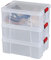 SUNDIS Clip’N Store, lot de 3 boîtes de rangement 27L en plastique transparent, renforcées avec couvercle clipsable, aptes au contact alimentaire, parois droites, superposables et combinables