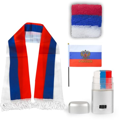 Sonia Originelli Fanset Fanartikel Fanschal Schweißband Fanschminke Schminkstft Fahne Flagge Farbe: Russland mit Wappen