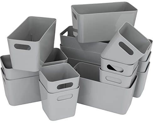 Hummelladen 13 Teile Organizer Set - 10 cm hoch - grau - Boxen in 3 Größen - Schubladeneinsatz - passend für Schubladen von 40 x 60 cm