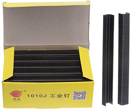 sourcing map 5000pcs 1010J 20Ga 3/7-inch Crown 2/5-inch Staples U-Shaped Galvanized Straight Brad Nails with Storage Box for Woodworking DIY Decoration, Black