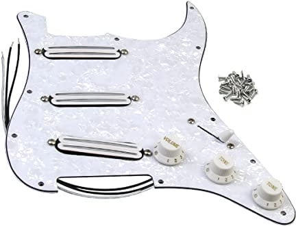FLEOR 11-Loch SSS Prewired Loaded Pickguard mit Alnico5 Doppelte heiße Schiene High-Output-Tonabnehmer-Set für ST SSS Style Gitarre Weiße Perle
