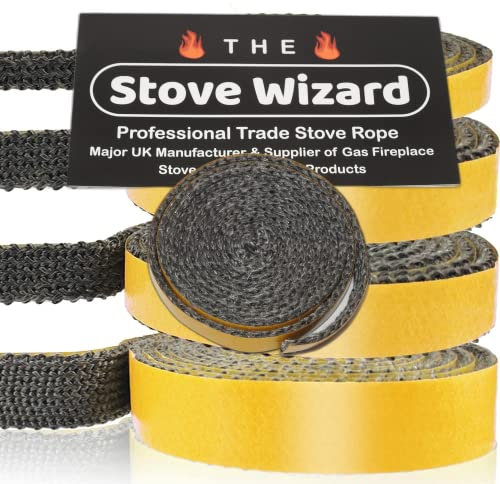 The Stove Wizard Fire Rope Seal 2mm x 15mm x 2.5m, Self Adhesive Fibreglass Strip for Wood Log Multi Fuel Stoves, Fireplaces and Ovens, Heat Resistant to 600°C