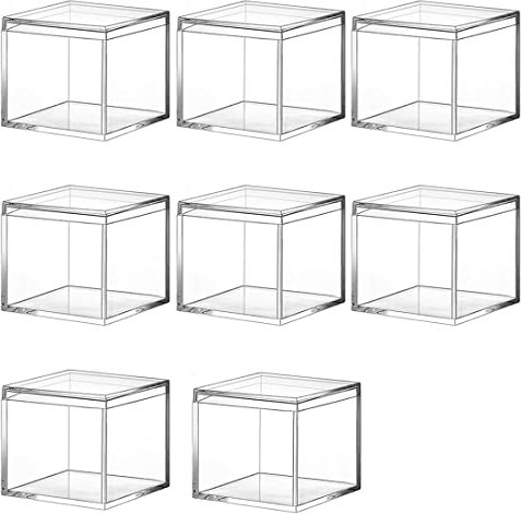 Fozriybefy 8 StüCke Transparente Acryl Kunststoff Quadratische Quadratische Schmuckschatulle Mini Aufbewahrungs Kasten mit Deckel Mini Quadratischer BehäLter 120Ml
