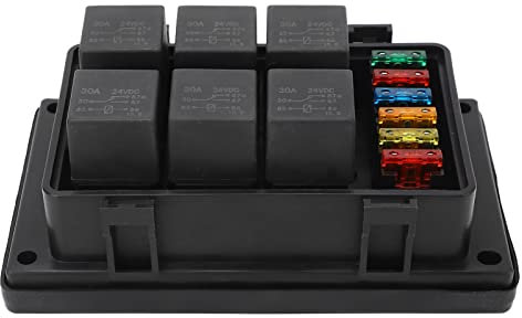 24V Wasserdichtes Sicherungs-Relaiskasten-Kit, Relais- und Sicherungskasten mit 6 Steckplätzen ATC ATO-Flachsicherungen und 6 5-poligen 30A-Relaistafeln für Universelle