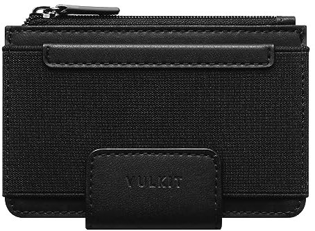 VULKIT Porte-Cartes de Crédit pour Homme Slim Passcass Wallet Hunter Cuir Blocage RFID Porte-Cartes Minimaliste avec Fenêtre d'identification Poche à Monnaie Zippée et Fermeture Magnétique