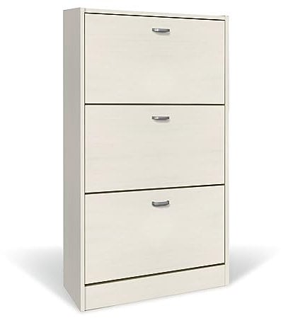 eacommerce Scarpiera in Legno Mobiletto Scaffale Organizer Scarpe Doppio Scomparto Slim (3 Ante - 63x24x115H cm, Bianco Nordico)