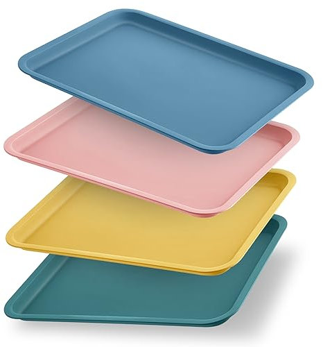 Bandejas de plástico para servir alimentos, platos de cocina apilables, platos de servir multicolor para bebidas, aperitivos, postres, platos de mesa rectangulares, reutilizables para el hogar,