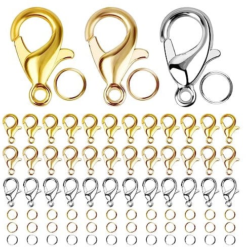 Lobster Clasps 390 Pcs Jewellery Clasps and Fasteners Jewellery Clasps with Open Jump Ring Bracelet Clasps for DIY Craft Bracelet Necklace Jewelry Making(Silver/Gold/KC-Gold)