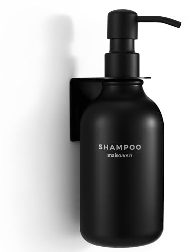 MaisoNovo Shampoo and Conditioner Dispenser - Shower Dispenser Wall Mounted | 500 ml Shower Gel Dispenser Set of 1. Refillable Shampoo and Conditioner Bottles. Drill Free Secure Design. Black