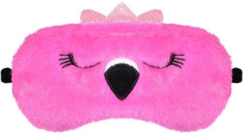 FUNAUPGO Lustige Flamingo Augenmaske, Süße Tier Schlafmaske Weich Plüsch Augenbinde Reise Schlafbrille Augen Abdeckung für Kinder Erwachsene Mädchen Jungen Mädchen Damen (Flamingo, Rosa)