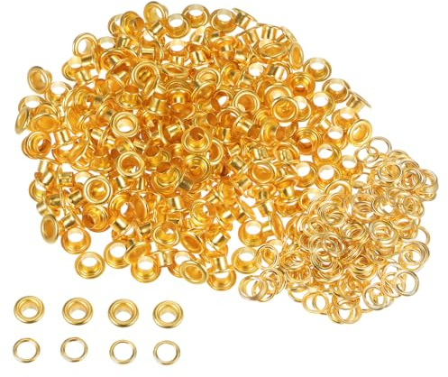 QUARKZMAN 300 Set Kit Occhielli in Metallo 5mm 1/5 Foro Occhielli per Teloni Piccolo Occhiello con Rondelle per Scarpe Vestiti Cintura Etichetta Borsa Tessuto Pelle Progetto, Tono Oro