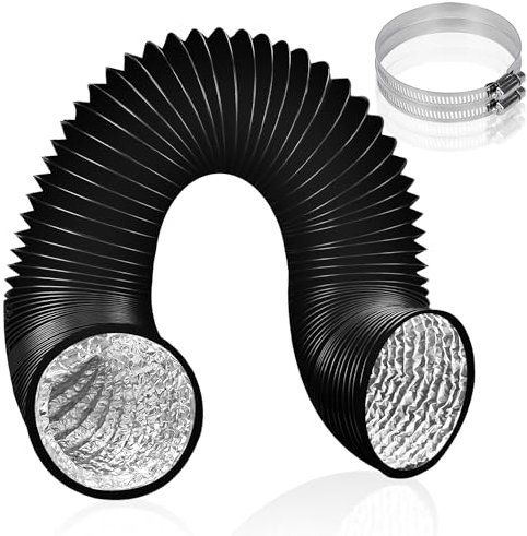 Enenes 125mm Tubo di Ventilazione Flessibile in PVC, Protezione a 3 Strati, Lunghezza 5m per Ventilazione e Scarico, Con 2 Clip in Acciaio(Nero)