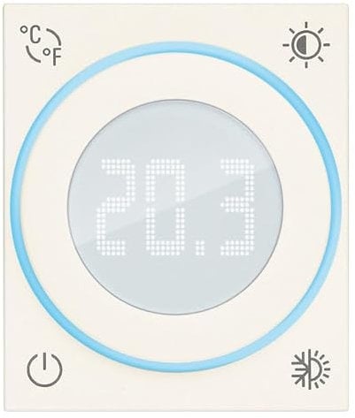 Vimar 30440.B Termostato a rotella, Linea, con uscita a relé, retroilluminazione con regolazione di intensità, da completare con placca della serie Linea, bianco, 2 moduli