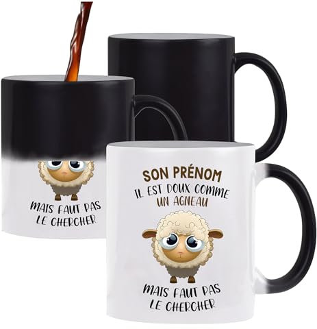 Mug prénom personnalisable | Tasse personnalisée humour fun idée cadeau collègue surnom métier (Mug Magique, Masculin, Doux comme un Agneau)