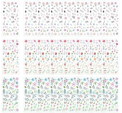 ZACUDA 24 Blatt Scrapbooking Sticker Blumen Scrapbooking Aufkleber in verschiedene Muster Dekorative Blumenaufkleber Selbstklebend Pflanzen Blumen Sticker für DIY Basteln Scrapbook Fotoalbum