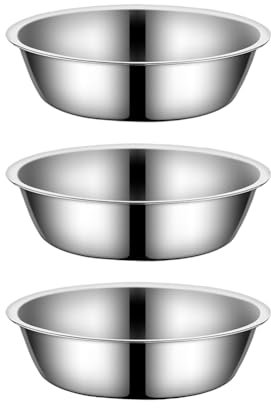 HugeDE 3 Pcs Stainless Steel Cat Bowls Shallow Cat Food Dish Small Pet Feeding Dishes Wide Metal Puppy Feeder Dog Food Water Bowl Kitten Wet Food Plates