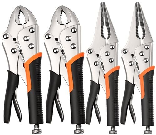 NOEAIKE 4-Pack Locking Pliers,Vice Grips Pliers Set 2PCS 10Curved Jaw,2PCS 9-1/2 Needle Nose Vise Grips for welding,Metal Bending,Woodworking,Ergonomic Handle