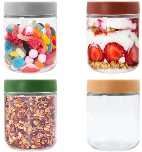 Vexillic Vasos Yogurtera con Tapa, 4 Pezzi 500 ML Frascos de Vidrio con Tapa Botes Cristal Conservas y Preparación de Comidas Tarros Herméticos