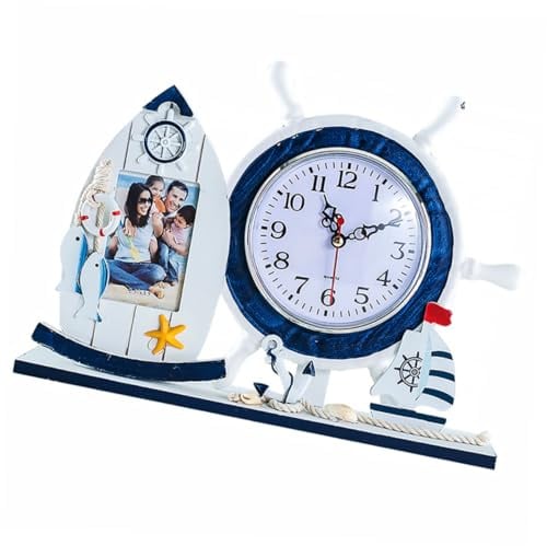 Zerodeko Maritime Tischuhr im Ozeanstil aus Dichteplatte mit Bilderrahmen | 1 Stück, Feine Verarbeitung, Stabiler Stand, Haushaltsarrangement und Schreibtischdeko