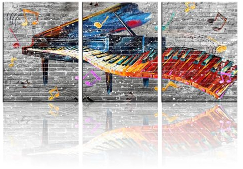 Biuteawal Klavier-Wandkunst, Motiv: abstrakte bunte Klaviertasten, Bilder, Drucke, Musikzimmer-Dekoration, gerahmt, fertig zum Aufhängen, 3 Paneele