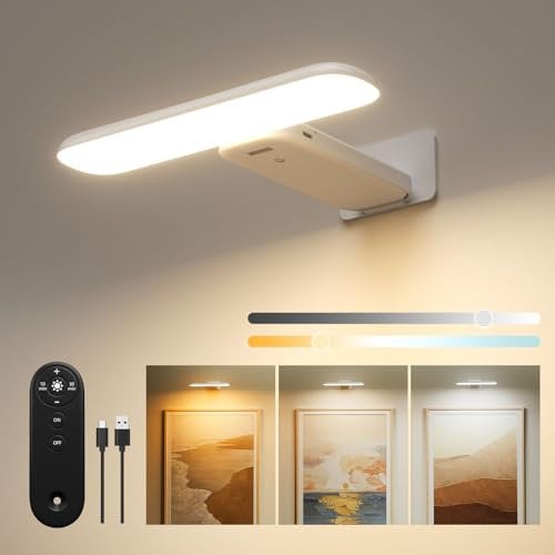 FULEN Applique Murale pour Tableaux, Éclairages Murales à Batterie Rechargeable, Lampe LED sans Fil pour Cible de Fléchettes, Lumiere pour Photos, 3 Températures de Couleur, Télécommande, Blanc