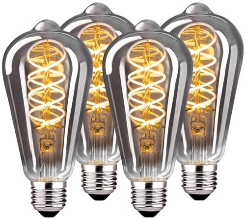 BNITITU E27 LED Vintage Glühbirne, Dimmbar Glühbirne 4W ST64 LED Warmweiss, Vintage Edison Dimmbar lampe E27 Ideal für Nostalgie und Retro Beleuchtung - Rauchgrau Glas - 4 Stück(ST64 YHS)