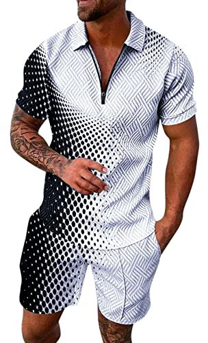 Generisch Trainingsanzug für Herren Sommer Sportanzug 2 Teiliges Outfit Set Kurzarm Sportanzug T-Shirts Retro Übergröße Anzug Business Outfit Herren Herren Outfit Komplett Set Sport