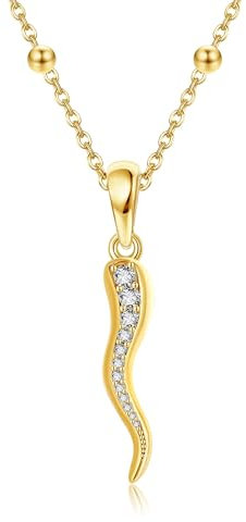 Italienische Horn Kette Damen 925er Sterling Silber Italienischer Horn Anhänger Halskette 14 Karat Vergoldet Cornicello Schmuck Geschenk Damen Mädchen Frauen Mutter
