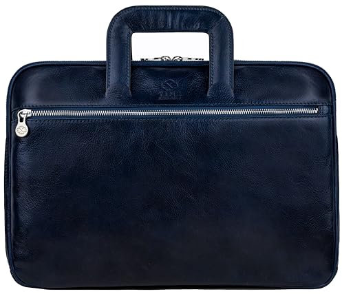 Time Resistance Schlanke Aktentasche aus Leder – Handgefertigte Italienische Computertasche aus Leder – Laptoptasche (Blau)