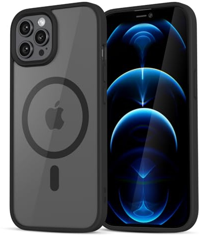 LoeoeL for iPhone 12 Pro Max Case Clear Mag Safe, Ultra Thin Slim Cover Magnetic Compatible with Magsafe Phone Case for Women Men Girl, Cute Soft TPU Silicone & Transparent Hard Plastic, Black