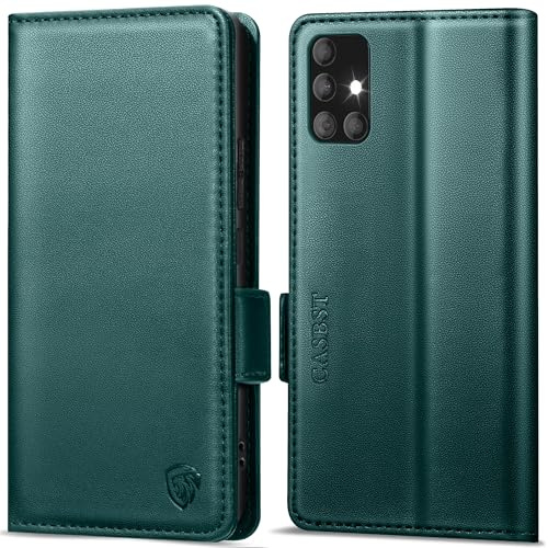 CASBST Handyhülle für Samsung Galaxy A51 4G Hülle, Premium Leder Schutzhülle Klappbar für Samsung A51 Flip Case mit Kartenfach Ständer Magnet Handytasche mit RFID Klapphülle für Galaxy A51 Blaugrün
